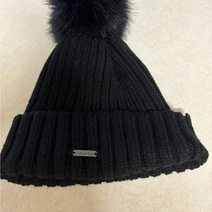 Calvin Klein Black Ribbed Beanie with Pom